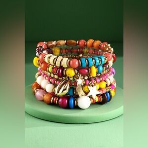 7 Layered Vibrant Multi-bead Stretch Bracelet